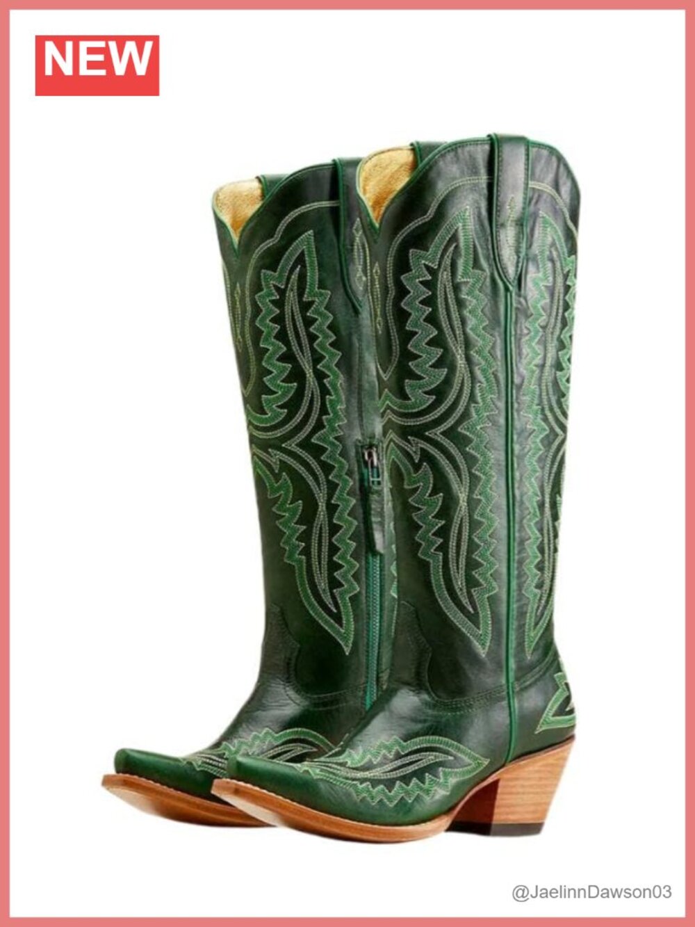 Women's Knee High Cowgirl Boots Snip Toe Embroidered Chunky Heel Side Zipper